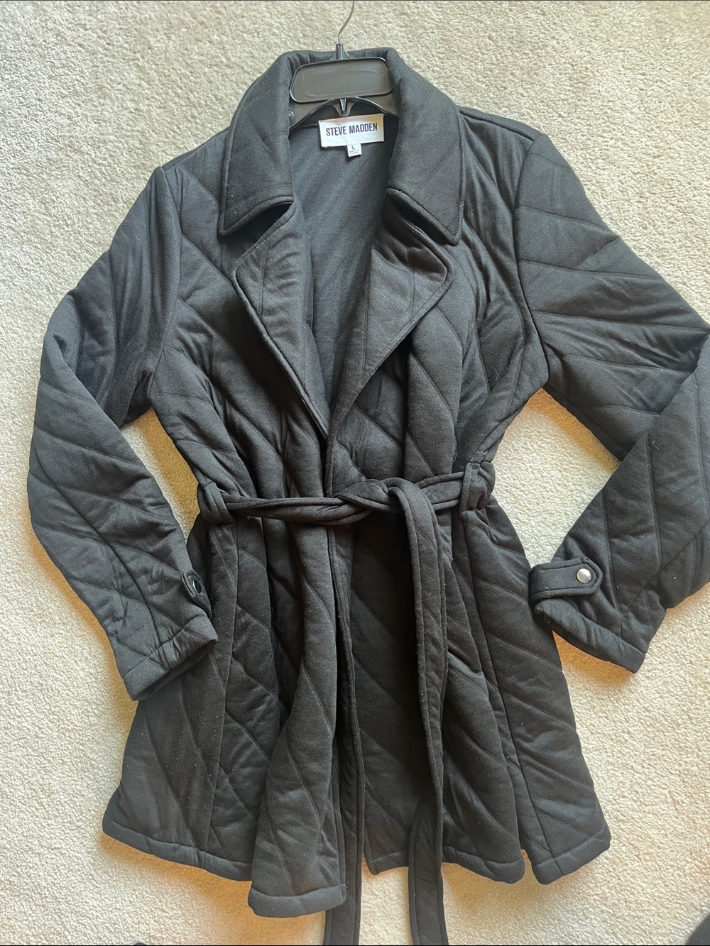 Steve Madden Black Quilted Belted Trench Coat